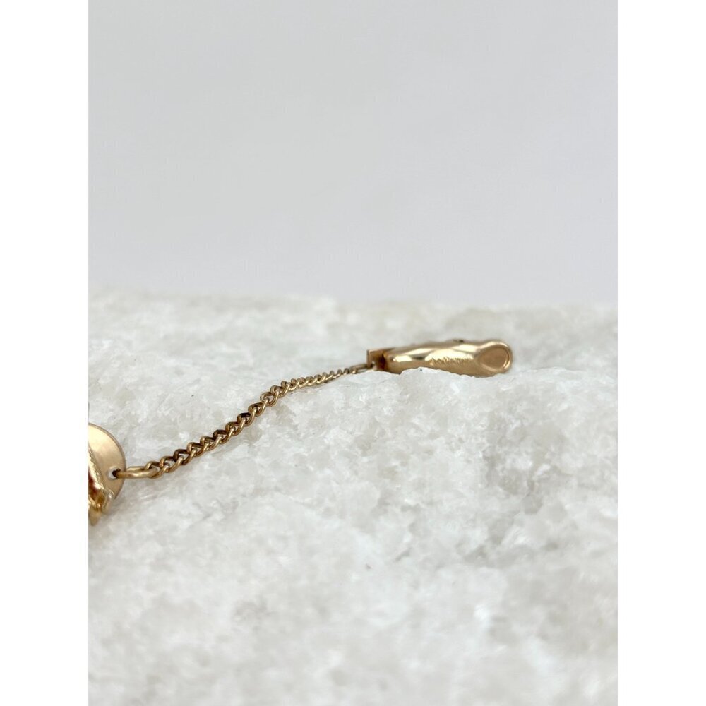 Vintage Bird Themed Men's Gold Tone Tie Tack / Pin / clip with Chain - Picture 8 of 8